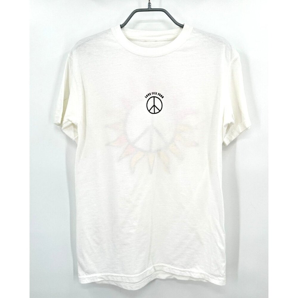 Seek Discomfort Unisex/Men's White Love Over Fear Peace Sign T-Shirt sz S Tee